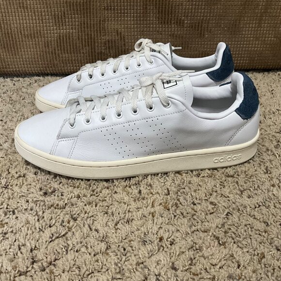 Adidas Advantage Clean White Leather Sneakers With Navy Heel Accent mens 12 - Picture 1 of 14
